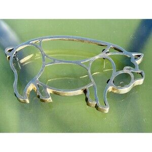 Vintage Pig Brass Trivet Metal Hot Plate 4 Footed Farmhouse Country Kitchen Deco